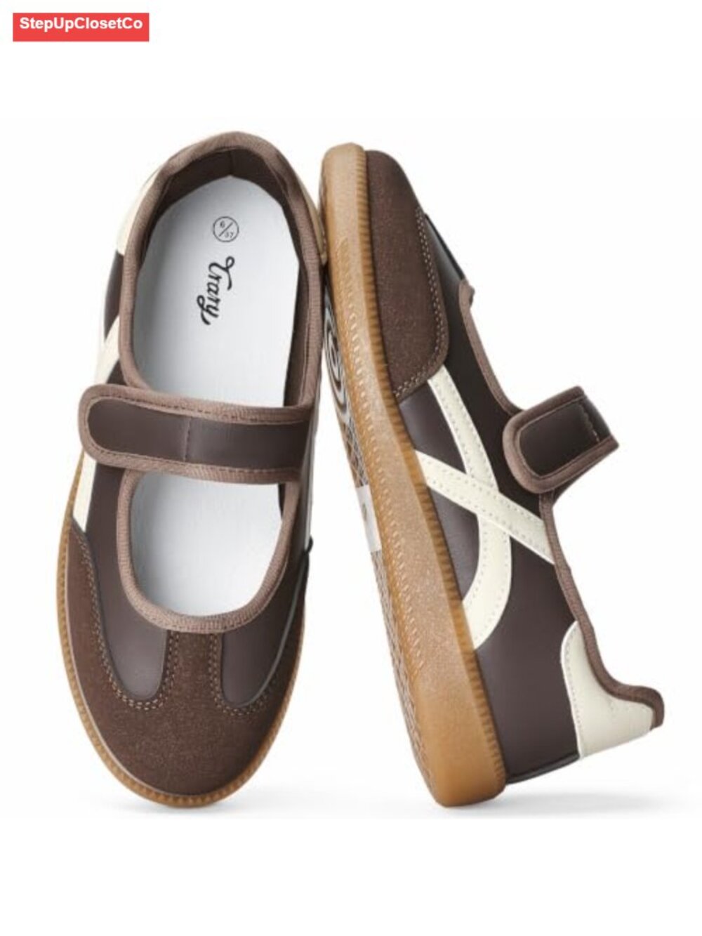 Mary Jane Sneakers Hook and Loop Casual Walking Shoes PU Suede